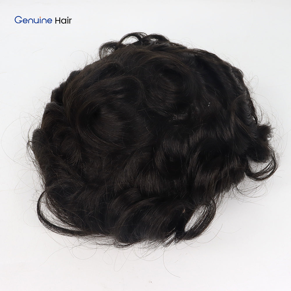 Genuine Hair |Self-Adhesive Ultra-Thin Skin Hair System Toupee for Men V-loop Hairline No Glue No Tape