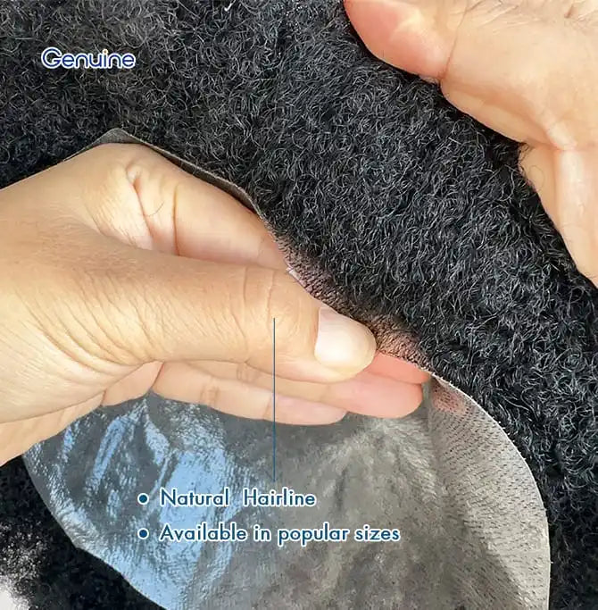 Genuine Hair | Afro Curly Skin System | 0.08mm-0.10mm Durable Thin Skin | 100% Premium Human Hair | High-Definition Curls | Undetectable PU Base Toupee for Men