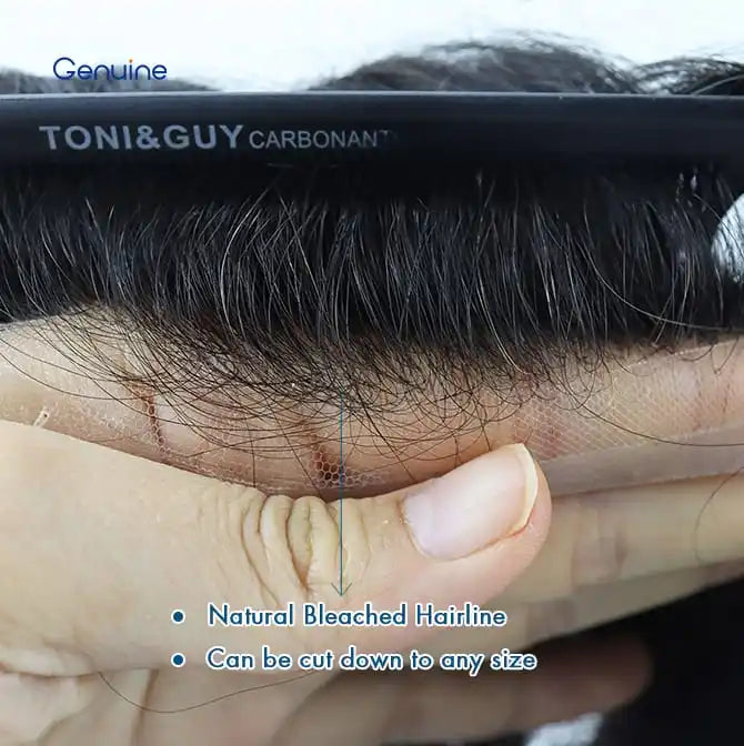 Genuine Hair | G6 Hair System Skin Lace Toupee for Men Q6 Swiss Lace Center with Poly Strip sides and back