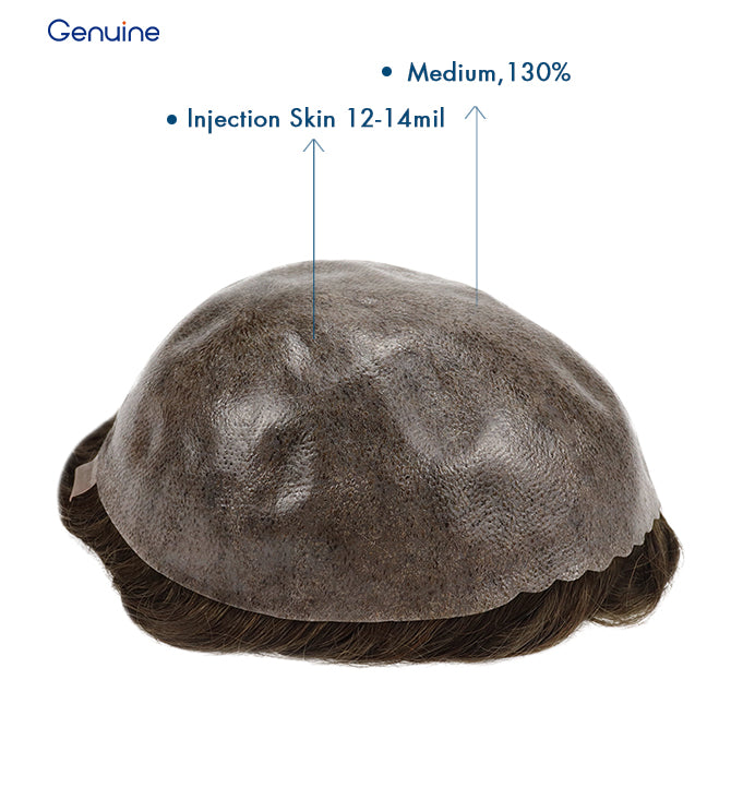 SKIN Injection Thin Skin PU Men's Toupee: 0.12mm Durable Indian Human Hair Wig - Capillary Prosthesis Hair Replacement