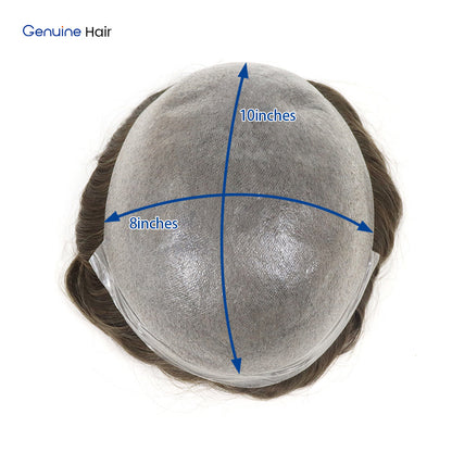 Genuine Hair | Injected Skin System | 130% Medium-Heavy Density | Knotless Injected Realism | 0.12-0.14mm Extra-Durable Poly Base | 6-9 Months Lifespan Toupee - Thin Skin Men's Toupee, Poly Base Hair System, Natural V-loop - Detail View 5