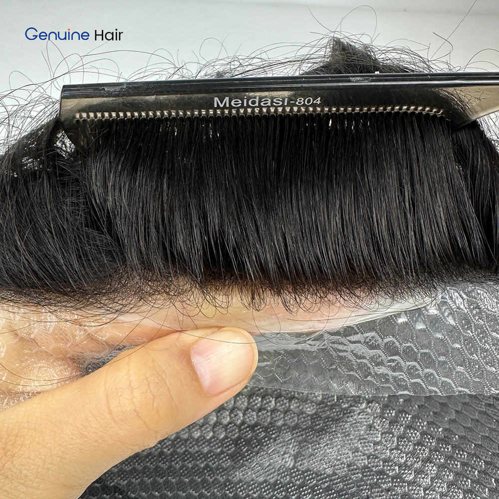 Genuine Hair |Self-Adhesive Ultra-Thin Skin Hair System Toupee for Men V-loop Hairline No Glue No Tape