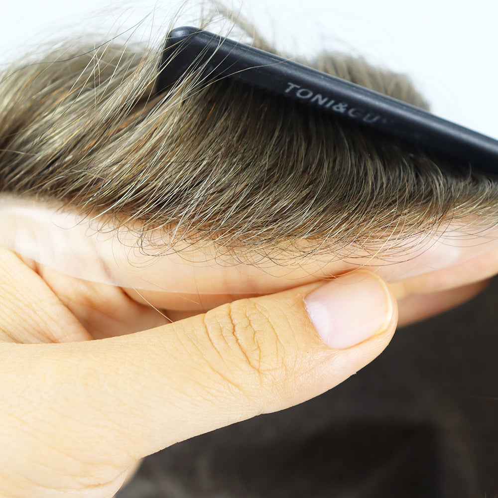 Genuine Hair | 0.06mm Antimicrobial Thin Skin | Split Knot Durability | Zeomic™ Scalp Health Tech | Hybrid Realism Toupee