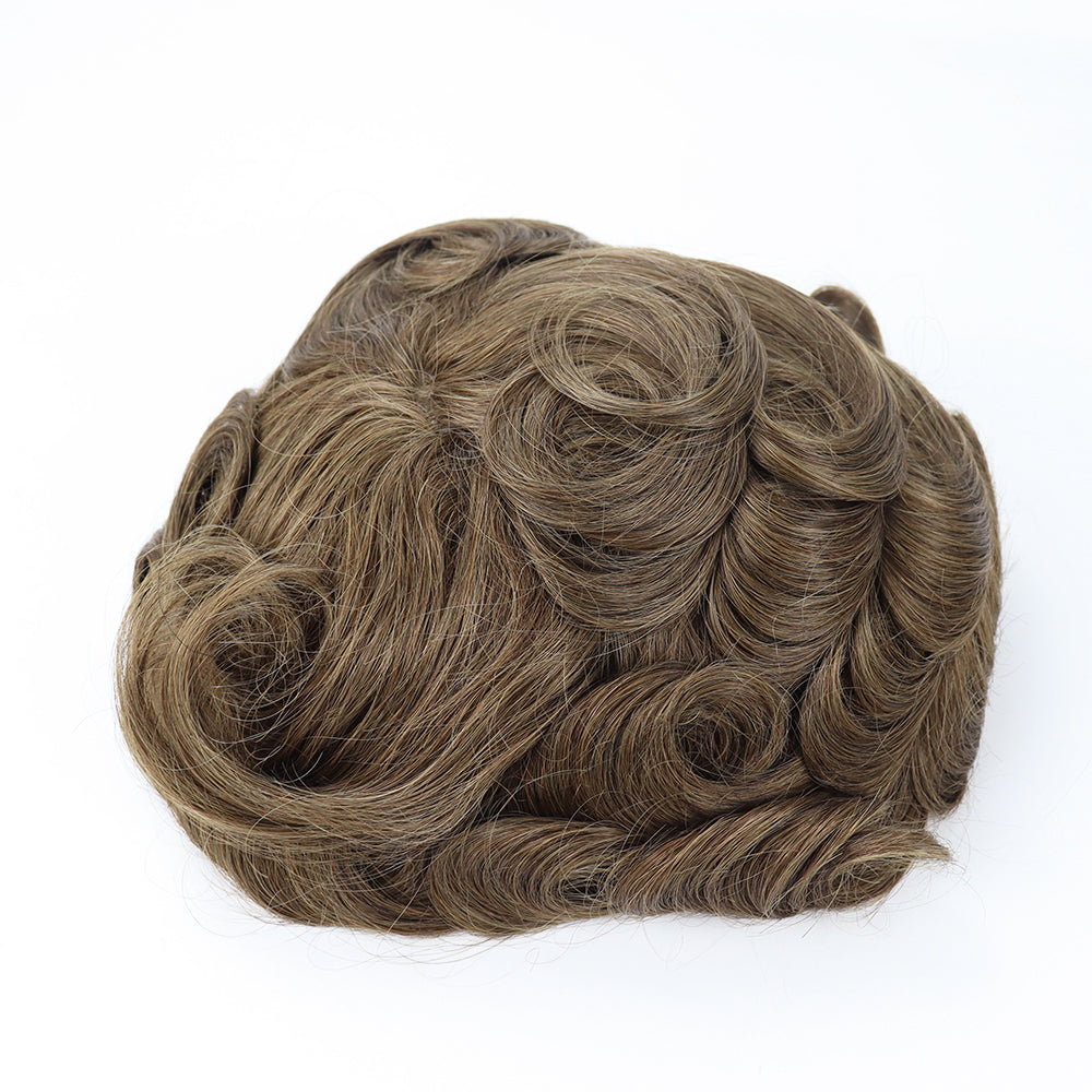 Toupee for Men Human Hair HairPiece 0.06mm Thin Skin V-loop Light Density Wig Replacement Systems Mens Wig