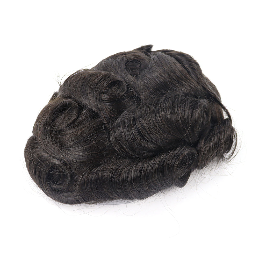 0608 Natural Looking Thin Skin Full PU Knotted Real Human Hair Prosthesis Men Indian Human Hair Piece Toupee for Men Toupee