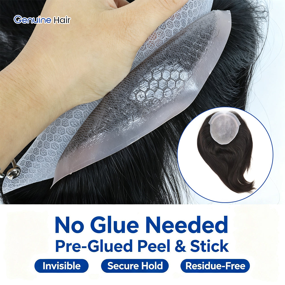 Self-Adhesive Injection PU Hair Topper for Women 100% Chinese Remy Cuticle Human Hairpiece No Glue Seamless Natural Scalp