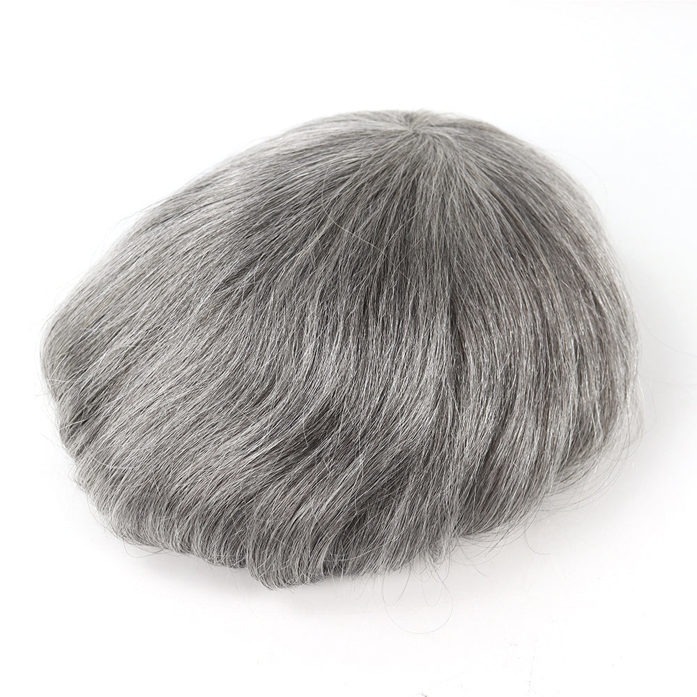 Replacement Hair System Thin Skin Injection PU Silicone  Curly Natural Color Human Hair Toupee for Men