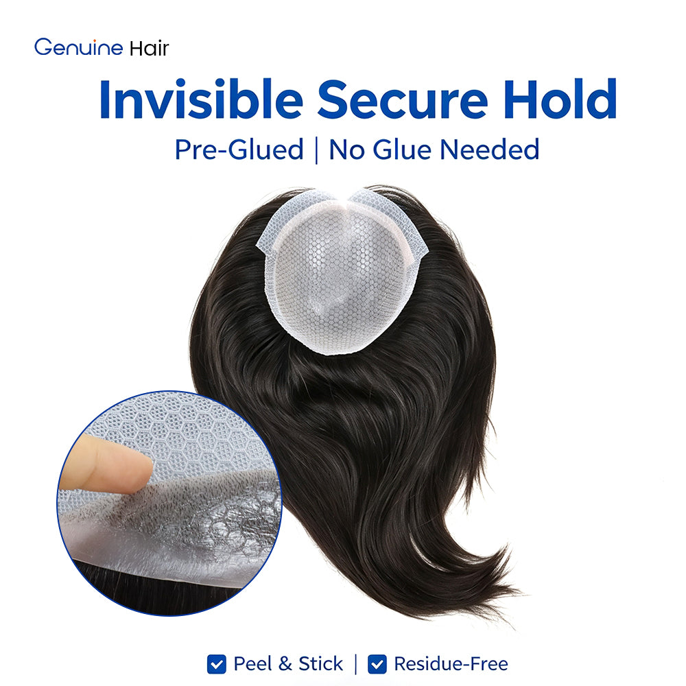 Self-Adhesive Injection PU Hair Topper for Women 100% Chinese Remy Cuticle Human Hairpiece No Glue Seamless Natural Scalp