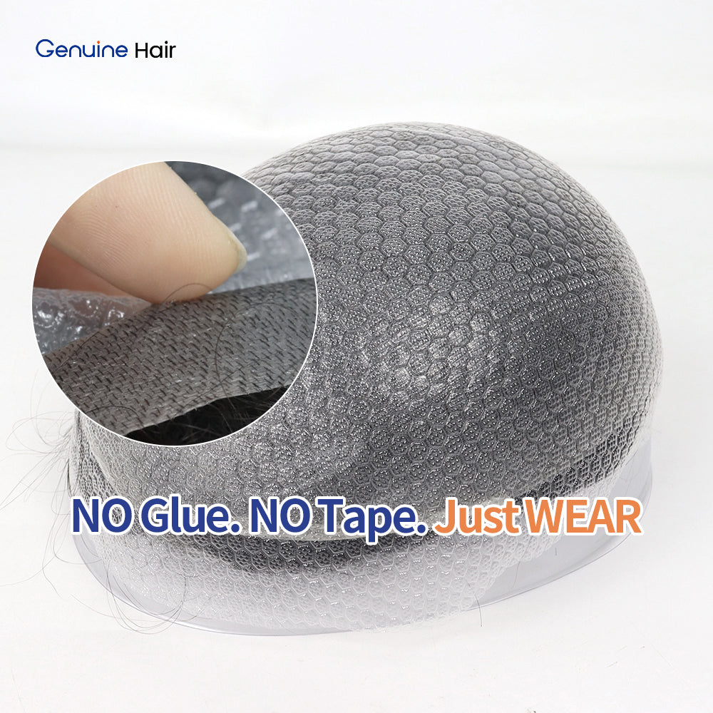 Genuine Hair |Self-Adhesive Ultra-Thin Skin Hair System Toupee for Men V-loop Hairline No Glue No Tape