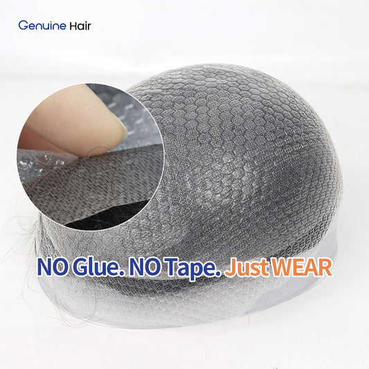 Genuine Hair |Self-Adhesive Ultra-Thin Skin Hair System Toupee for Men V-loop Hairline No Glue No Tape