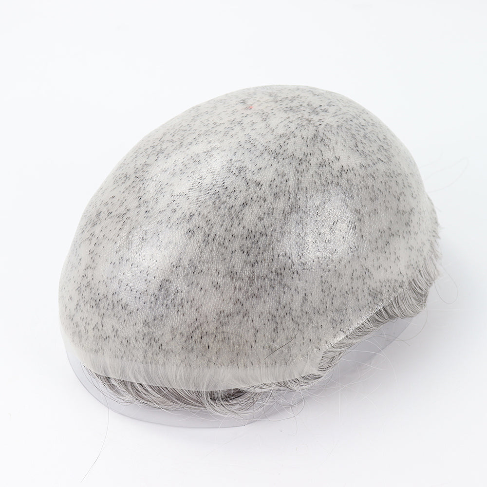 Durable Single Knotted Thin Skin Toupee for Men 0.10 0.12mm Human Hair Replacement System
