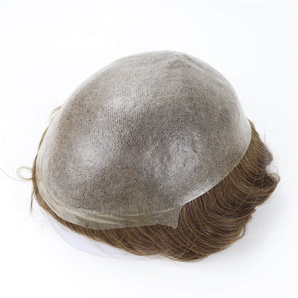 Toupee for Men Human Hair HairPiece 0.06mm Thin Skin V-loop Light Density Wig Replacement Systems Mens Wig