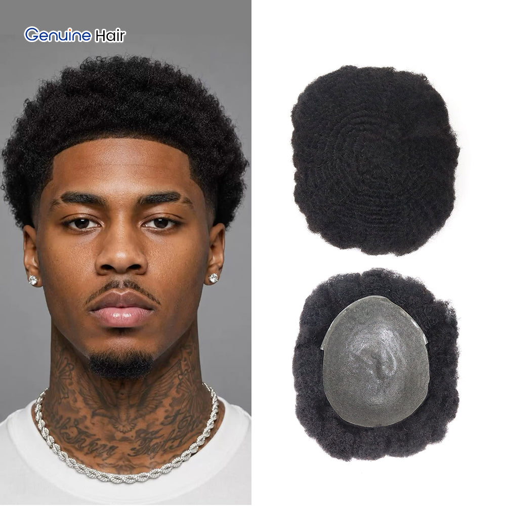 Black Men Hair System Tight Afro Wave 0.08mm Polyurethane Toupees for Men Durable Skin Unit Men's Wigs