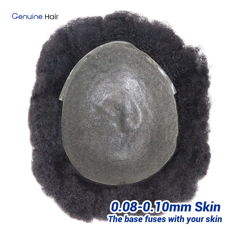 Black Men Hair System Tight Afro Wave 0.08mm Polyurethane Toupees for Men Durable Skin Unit Men's Wigs