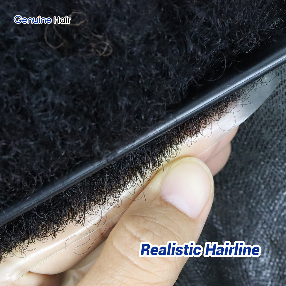 Black Men Hair System Tight Afro Wave 0.08mm Polyurethane Toupees for Men Durable Skin Unit Men's Wigs