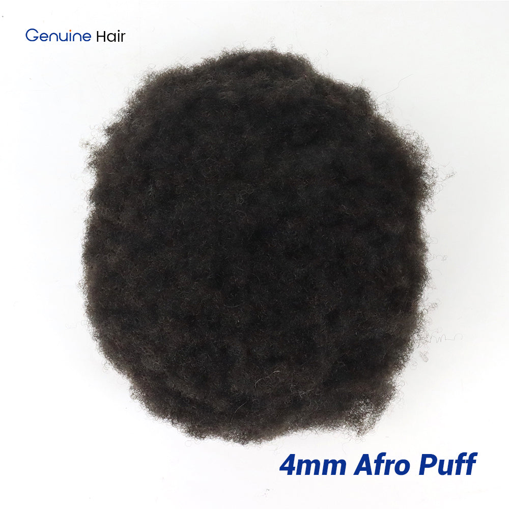 Knotless V-Loop Hairline Afro Curly Toupee Black Men 0.08mm Poly Base Wigs Natural #1B Indian Remy Human Hair System