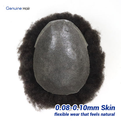 Underside view of the 0.08–0.10mm PU skin base on a 4mm Afro Kinky Curly hair system