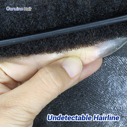 Close-up of the thin PU front edge and hairline on a 4mm Afro Kinky Curly system