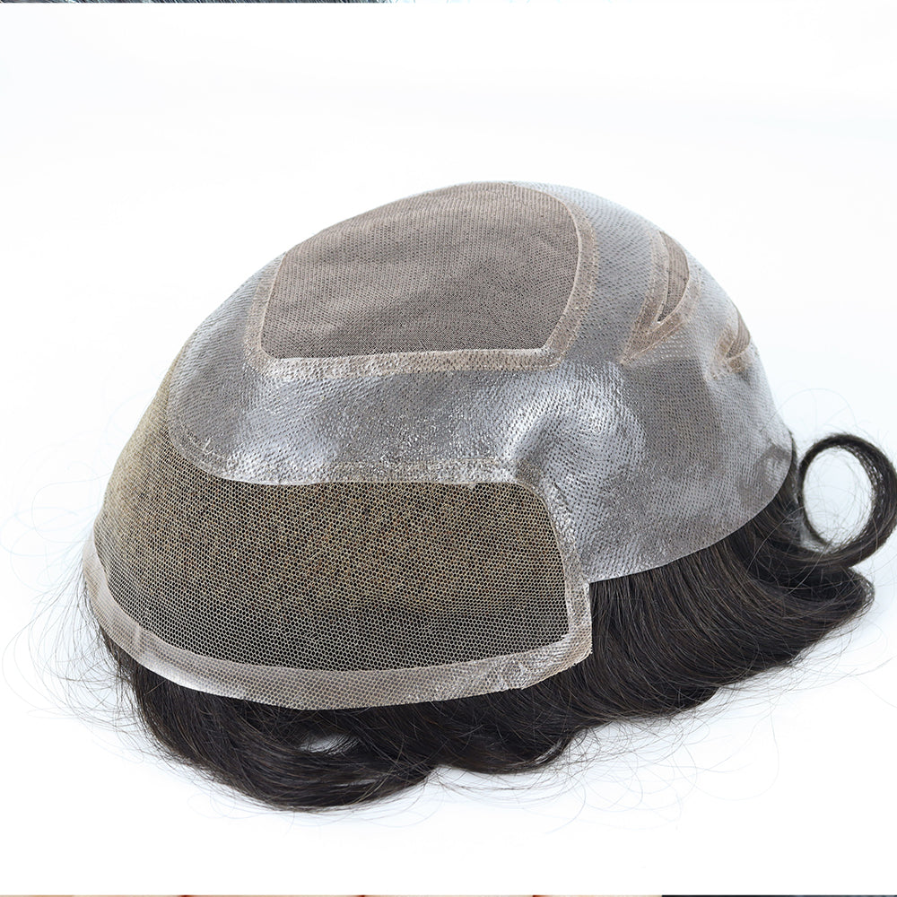 Versalite Remy Hair French Lace Front Fine Mono Mens Toupee PU Skin 100% Human Hair System