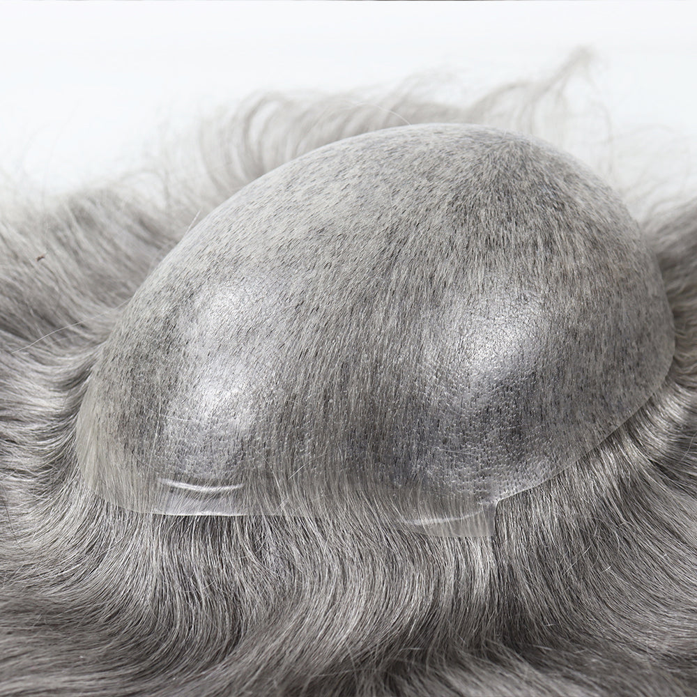 Replacement Hair System Thin Skin Injection PU Silicone  Curly Natural Color Human Hair Toupee for Men