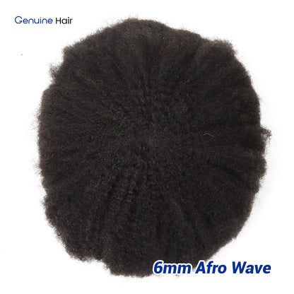 Top view of 6mm Afro wave human hair system on PU skin base