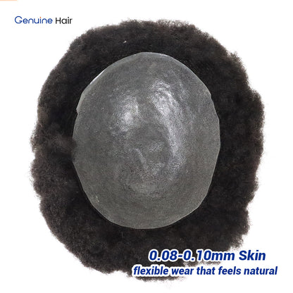 Underside view of the 0.08–0.10mm PU skin base on a 6mm Afro wave hair system