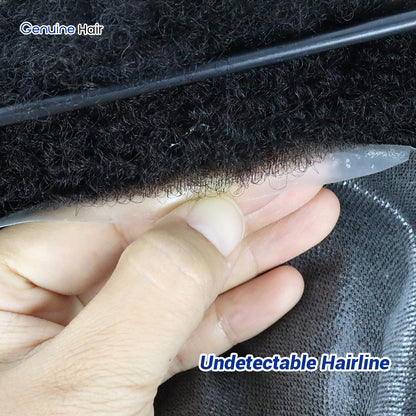 Close-up of the thin PU front edge and 6mm Afro wave hairline