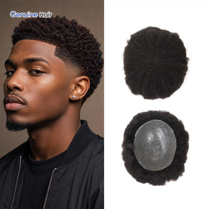 6mm Afro wave PU skin hair system for men, worn view and base construction