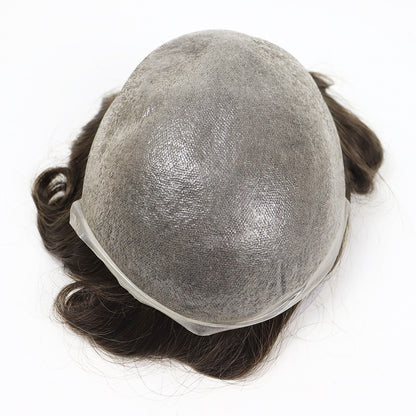 Angled underside view showing the ultra-thin PU base and hair perimeter