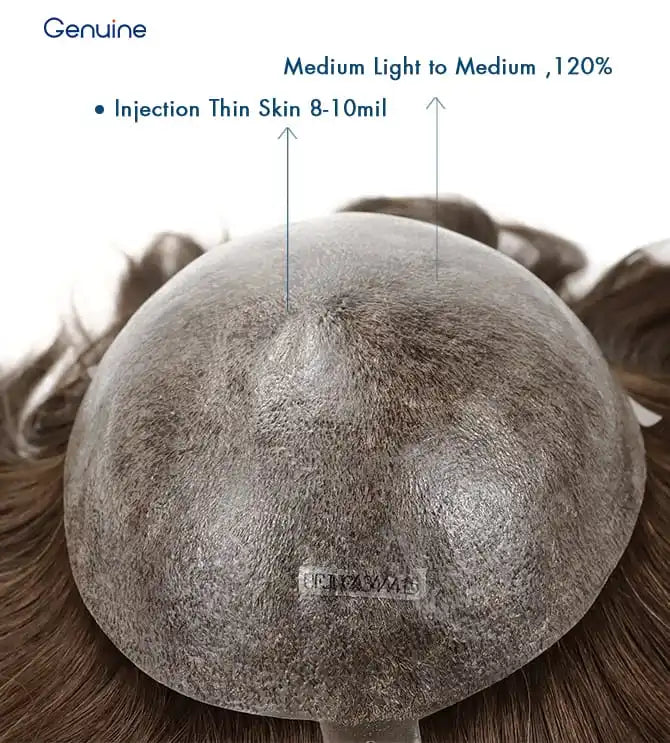 Genuine Hair | European Hair Injection Toupee 8-10mil Thin Skin Base Hair System 8inch Hair Length