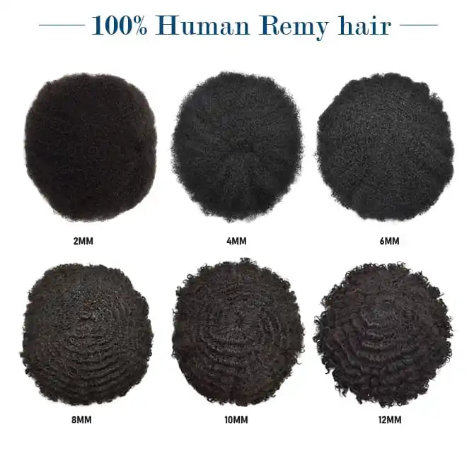 Genuine Hair | Afro Curly Skin System | 0.08mm-0.10mm Durable Thin Skin | 100% Premium Human Hair | High-Definition Curls | Undetectable PU Base Toupee for Men