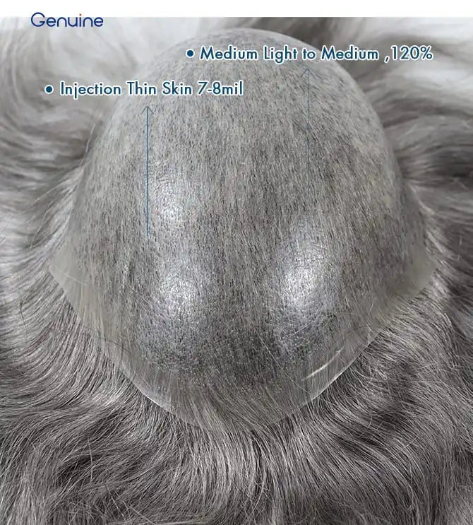 Genuine Hair | Injected Skin System | 0.07mm-0.08mm Thin Poly Base | 100% Knot-Free Injected Realism | Premium Human Hair | Seamless Scalp Integration Toupee