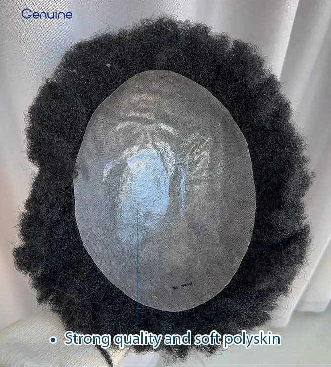 Genuine Hair | Afro Curly Skin System | 0.08mm-0.10mm Durable Thin Skin | 100% Premium Human Hair | High-Definition Curls | Undetectable PU Base Toupee for Men