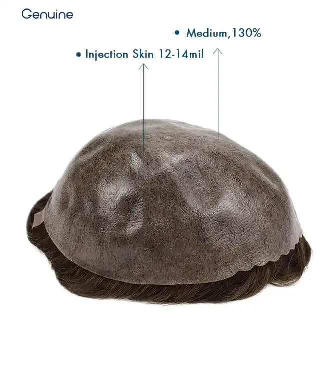 Genuine Hair | Injected Skin System | 130% Medium-Heavy Density | Knotless Injected Realism | 0.12-0.14mm Extra-Durable Poly Base | 6-9 Months Lifespan Toupee