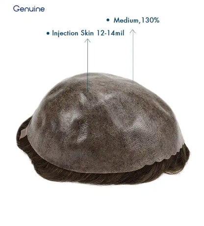 Genuine Hair | Injected Skin System | 130% Medium-Heavy Density | Knotless Injected Realism | 0.12-0.14mm Extra-Durable Poly Base | 6-9 Months Lifespan Toupee - Thin Skin Men's Toupee, Poly Base Hair System, Natural V-loop - Detail View 3