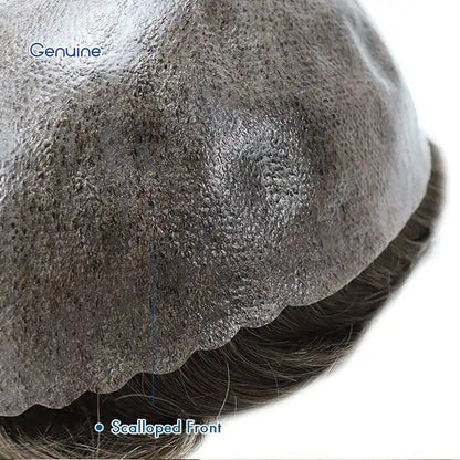 Genuine Hair | Injected Skin System | 130% Medium-Heavy Density | Knotless Injected Realism | 0.12-0.14mm Extra-Durable Poly Base | 6-9 Months Lifespan Toupee - Thin Skin Men's Toupee, Poly Base Hair System, Natural V-loop - Detail View 4
