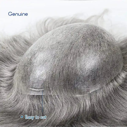 Genuine Hair | Injected Skin System | 0.06mm-0.08mm Thin Poly Base | 100% Knot-Free Injected Realism | Premium Human Hair | Seamless Scalp Integration Toupee - Thin Skin Men's Toupee, Poly Base Hair System, Natural V-loop - Detail View 4