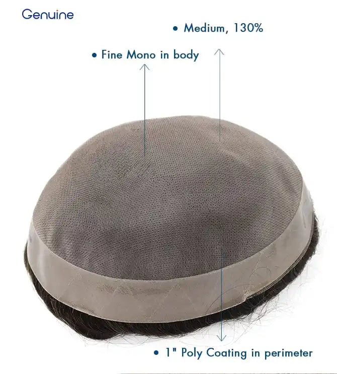 Genuine Hair | Duro Mono Elite | The Ultimate Durability System | Heavy-Duty Fine Mono Base | 1" Reinforced Poly Perimeter | 6-12 Months Long-Life Men’s Toupee