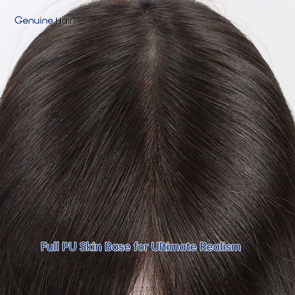 Self-Adhesive Injection PU Hair Topper for Women 100% Chinese Remy Cuticle Human Hairpiece No Glue Seamless Natural Scalp