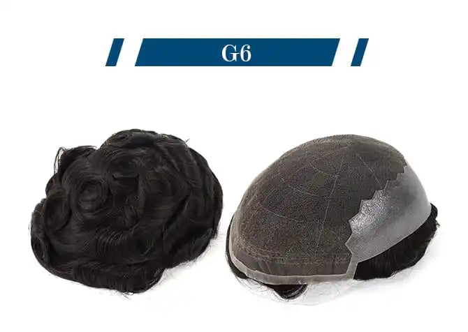 Genuine Hair | G6 Hair System Skin Lace Toupee for Men Q6 Swiss Lace Center with Poly Strip sides and back
