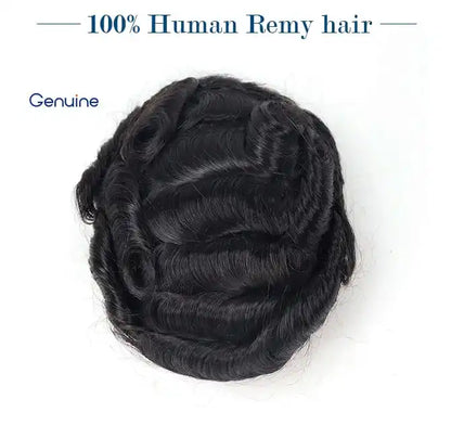 0.02/0.04mm dual-zone thin skin hair system for men - human hair top view