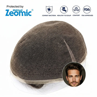 Antimicrobial Swiss Lace Toupee with Trust Badges in Top Right