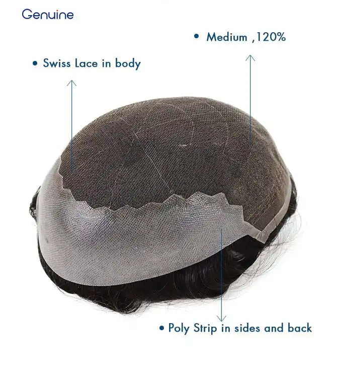 Genuine Hair | G6 Hair System Skin Lace Toupee for Men Q6 Swiss Lace Center with Poly Strip sides and back