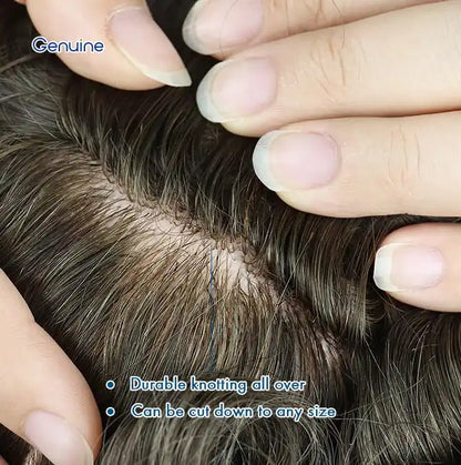 Genuine Hair | Injected Skin System | 130% Medium-Heavy Density | Knotless Injected Realism | 0.12-0.14mm Extra-Durable Poly Base | 6-9 Months Lifespan Toupee - Thin Skin Men's Toupee, Poly Base Hair System, Natural V-loop - Detail View 6