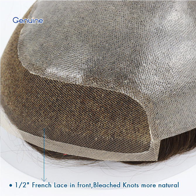 Bio Lace Front Skin Men's Toupee Thin Indian Hair Easy Wear Undetectable V-looped Cut-Away Hairpieces