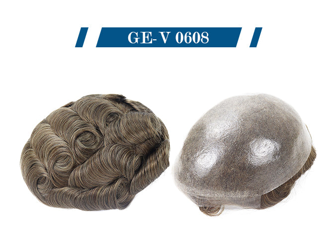 Toupee for Men Human Hair HairPiece 0.06mm Thin Skin V-loop Light Density Wig Replacement Systems Mens Wig