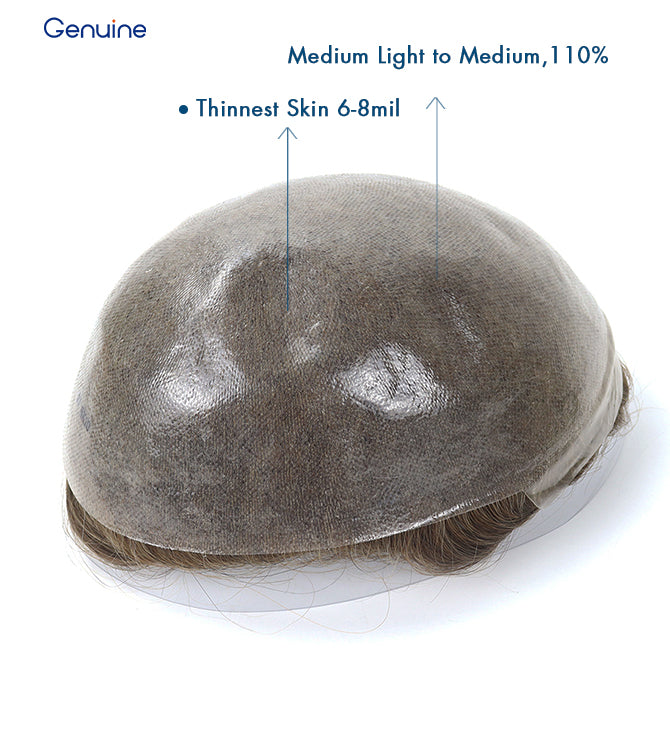 Toupee for Men Human Hair HairPiece 0.06mm Thin Skin V-loop Light Density Wig Replacement Systems Mens Wig