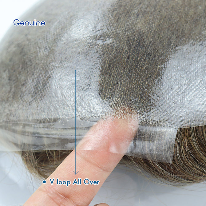 Toupee for Men Human Hair HairPiece 0.06mm Thin Skin V-loop Light Density Wig Replacement Systems Mens Wig