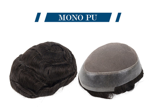 Fine Mono and PU Base Hair Patch for Men Indian Human Hair Prosthesis Toupee Men