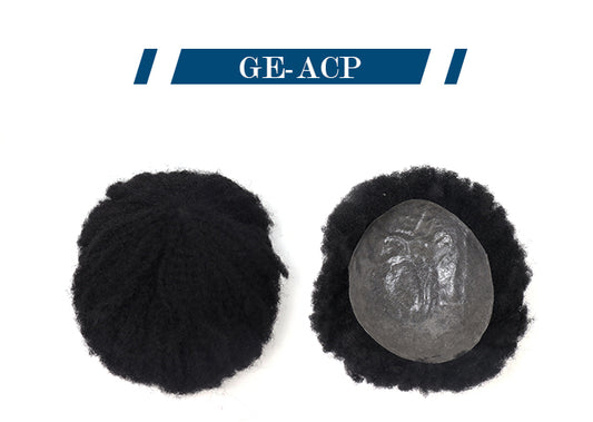 Human Hair Nature Black 4mm 8mm Afro Curly Men's Wig Full Pu Base Hair Piece Toupee for Bald Male Black Men